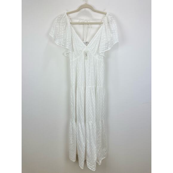 Madewell Tie Back Flutter Sleeve Tiered Midi Dress White Cottagecore US 00 NWT - Picture 7 of 16
